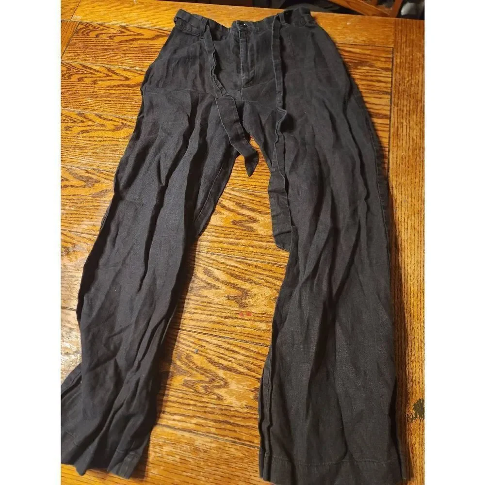 REFORMATION 100% Linen High Waisted Belted Saylor Pants in Black sz 6